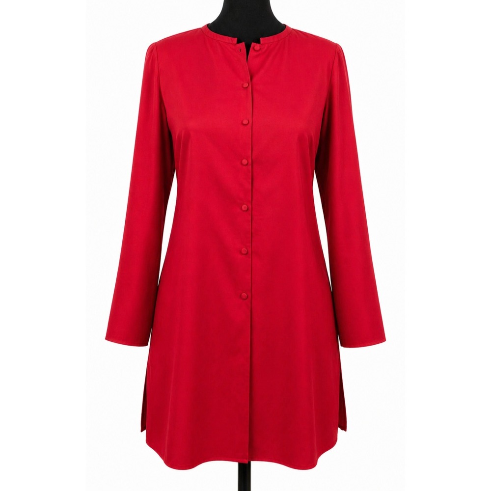 Eileen Fisher Womens Button Down Kimono Tunic Blouse Size PS Red 100% Silk